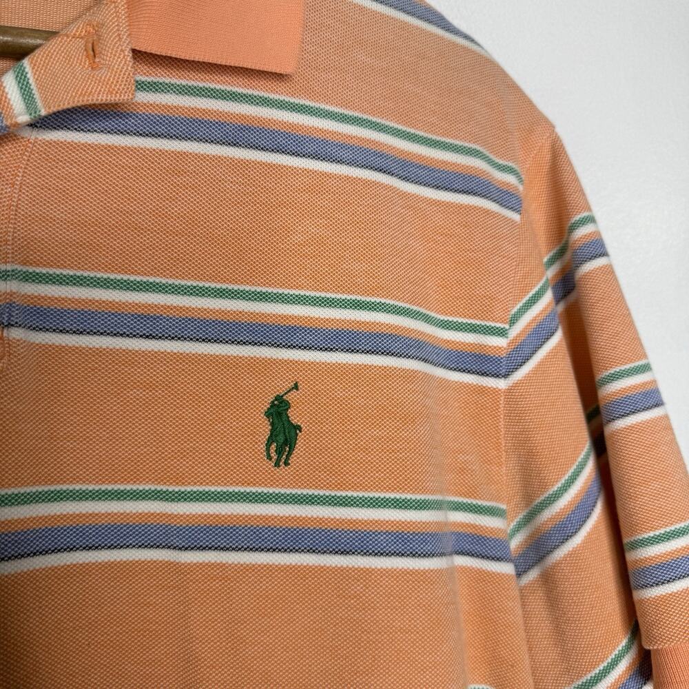 Polo Ralph Lauren Orange Striped Polo Shirt XL Custom Fit Preppy Casual